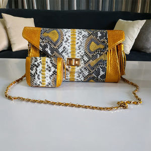Python Snakeskin Chain Strap Purse | Gold Color